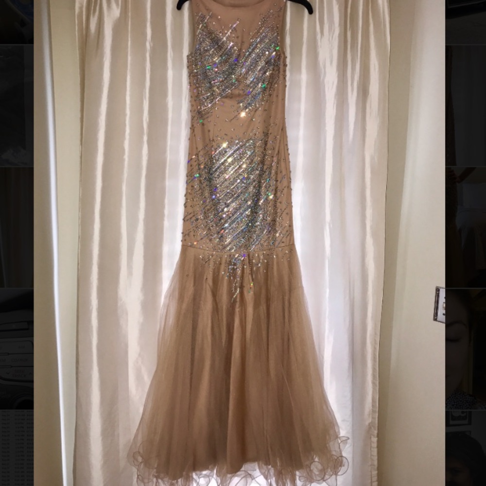 TERANI Couture Nude Embellished Prom Pageant Dress